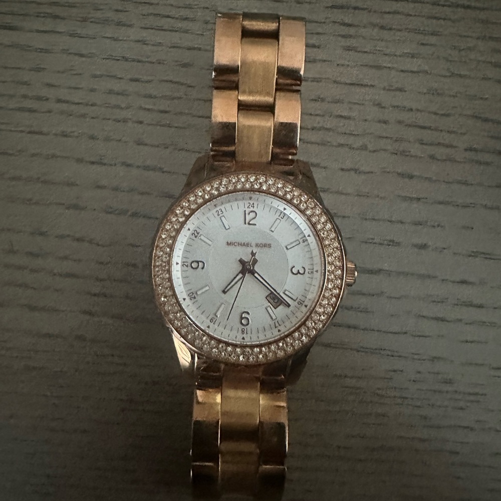 Michael Kors Rose Gold Watch with Crystal Bezel